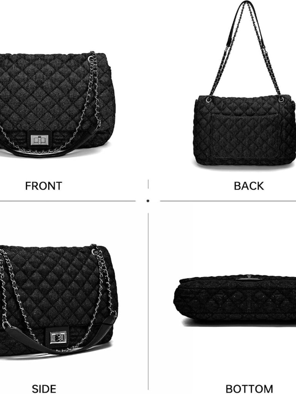 Quilted Denim Purse Hobo Shoulder Bag Denim Handbags for Women Chain Vintage Was - Picture 6 of 6